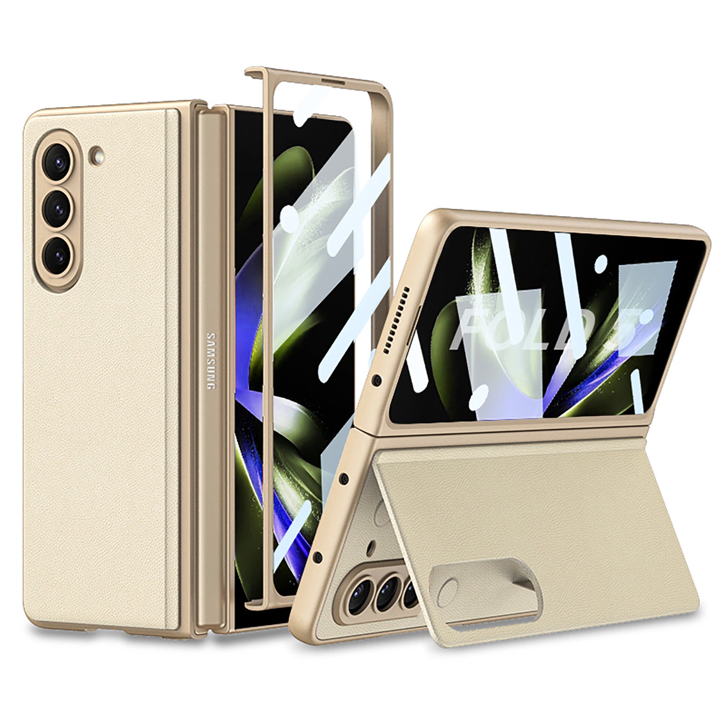 GKK For Samsung Galaxy Z Fold5 5G Kickstand Phone Case Ultra Slim Hard PC PU Leather Phone Cover with Tempered Glass Film GKK For Samsung Galaxy Z Fold5 5G Kickstand Phone Case Ultra Slim Hard PC PU Leather Phone Cover with Tempered Glass Film